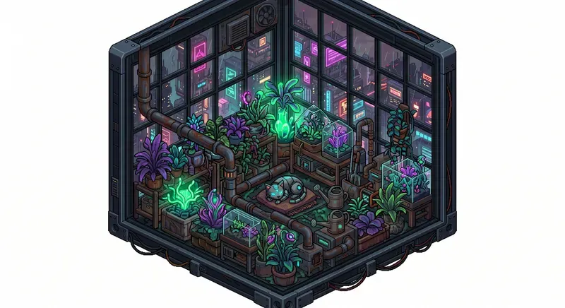 Isometric Cyberpunk Pixel Art Rooms