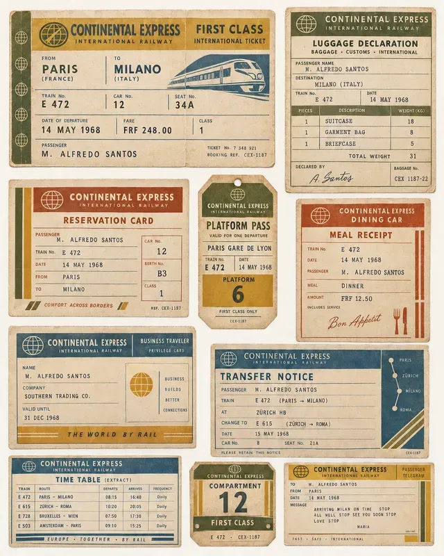 Railway Passenger Ephemera Sheets