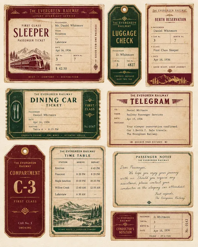 Railway Passenger Ephemera Sheets
