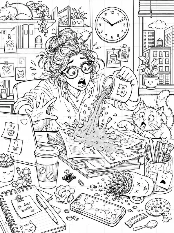 Coffee Chaos Coloring Pages