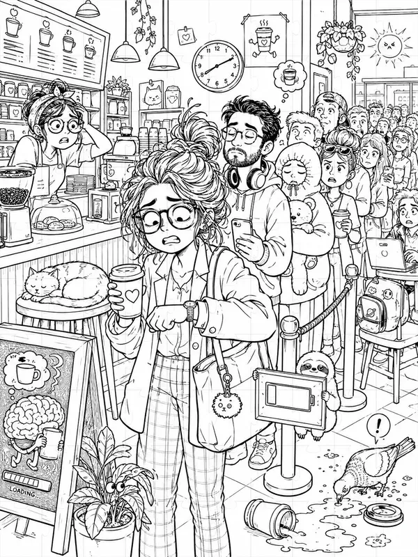 Coffee Chaos Coloring Pages