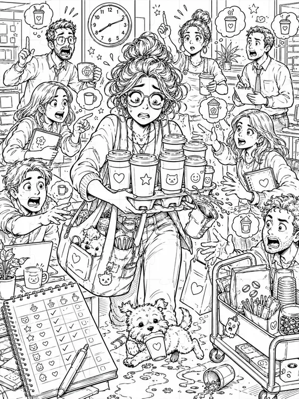 Coffee Chaos Coloring Pages