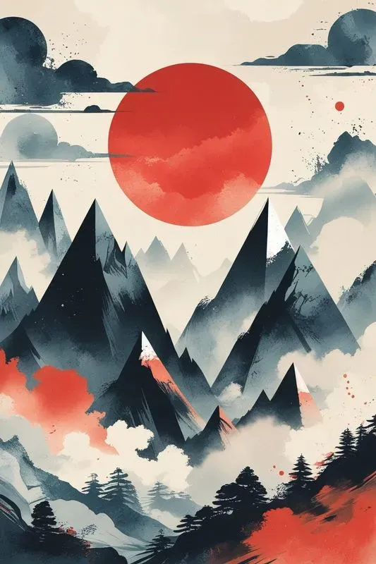Retro Geometric Landscape Art