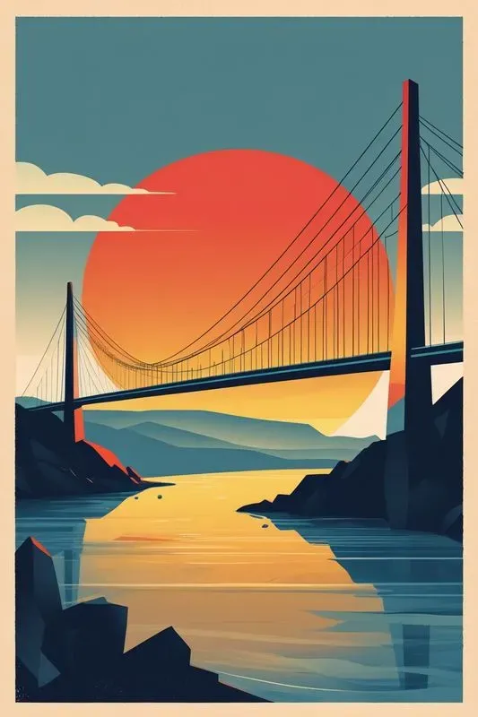 Retro Geometric Landscape Art