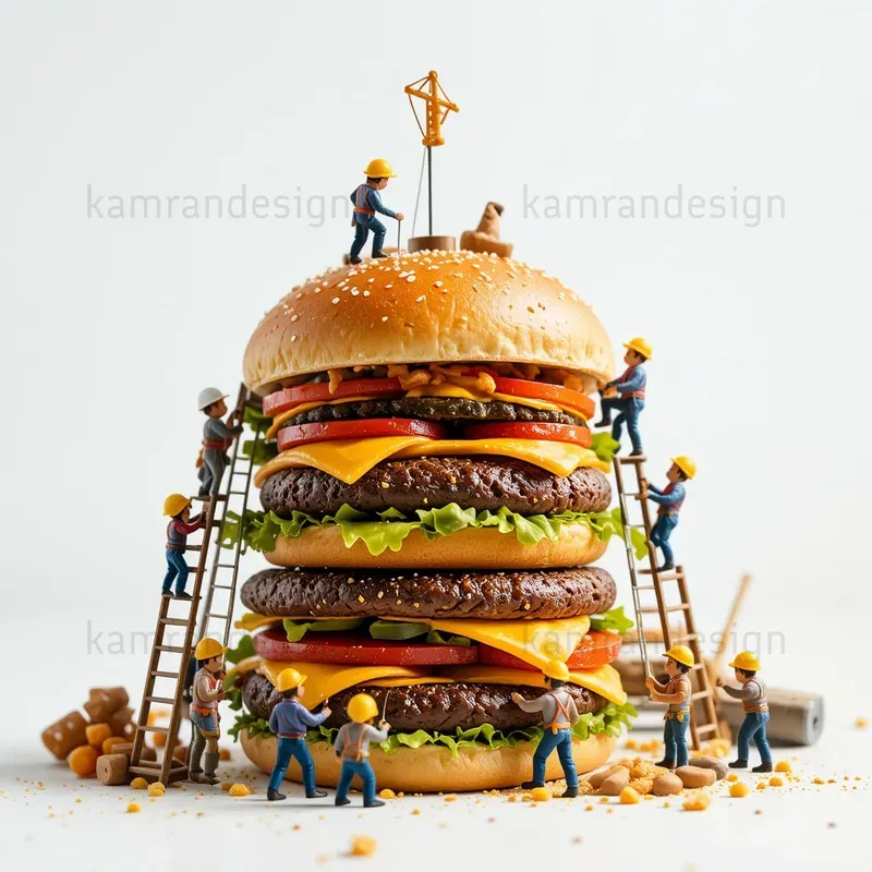 Mini Workers On Giant Food Scenes