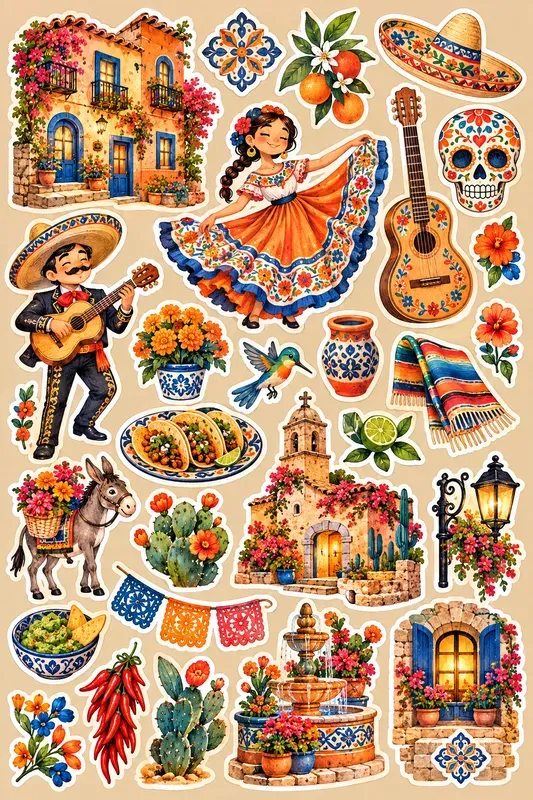 Whimsical Theme Sticker Sheet Cliparts