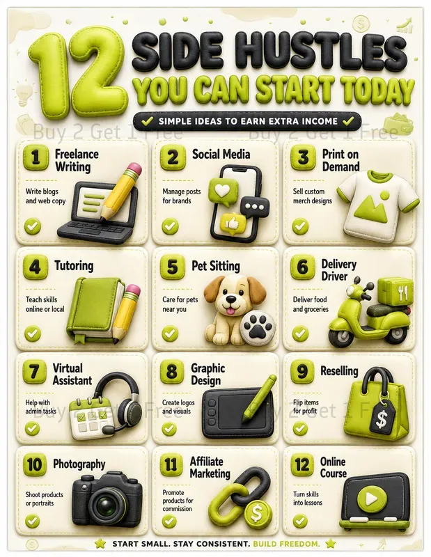 Money Side Hustle Infographic Posters