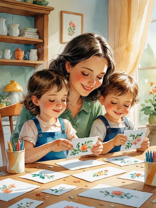 Charming Watercolor Moms And Me Art