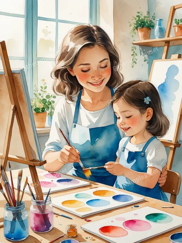 Charming Watercolor Moms And Me Art