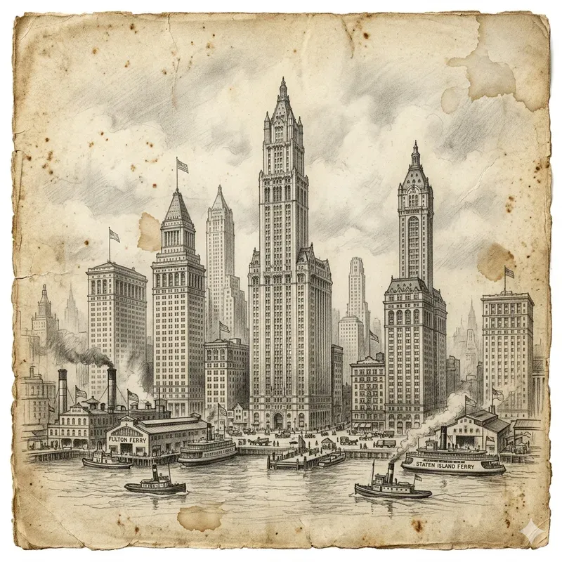 Vintage Pencil Sketch City Scenes