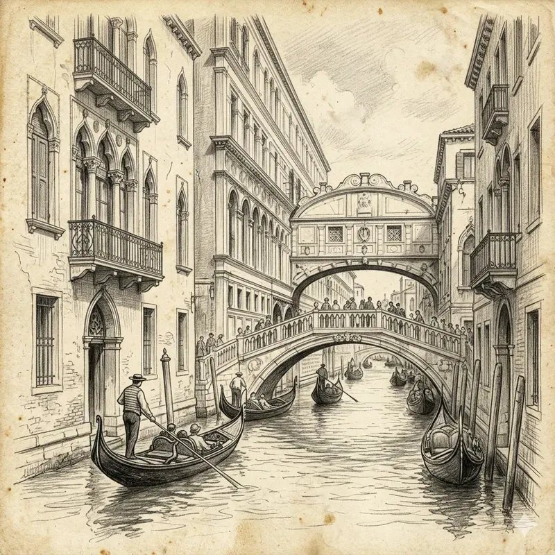 Vintage Pencil Sketch City Scenes