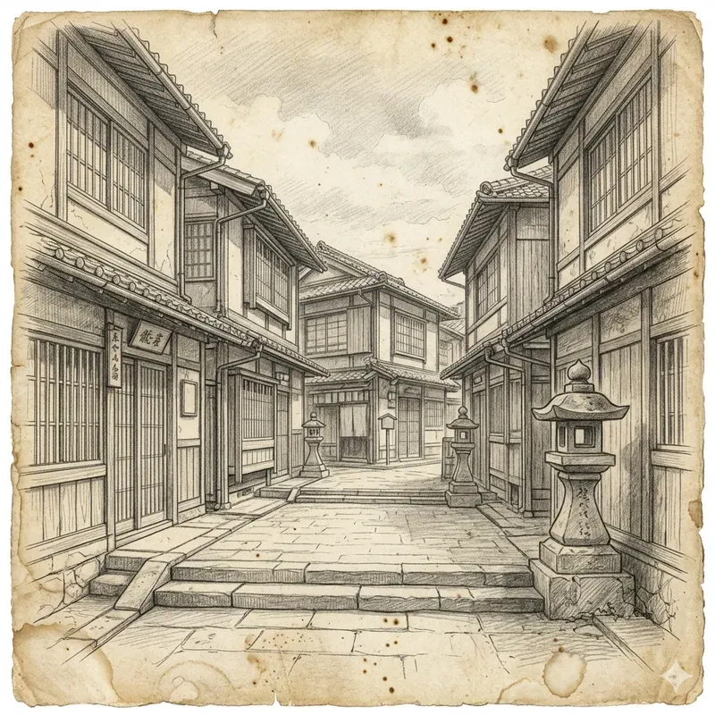 Vintage Pencil Sketch City Scenes