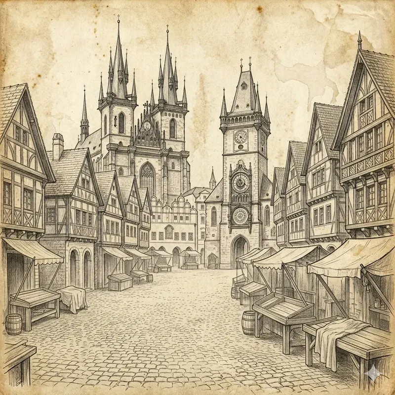 Vintage Pencil Sketch City Scenes