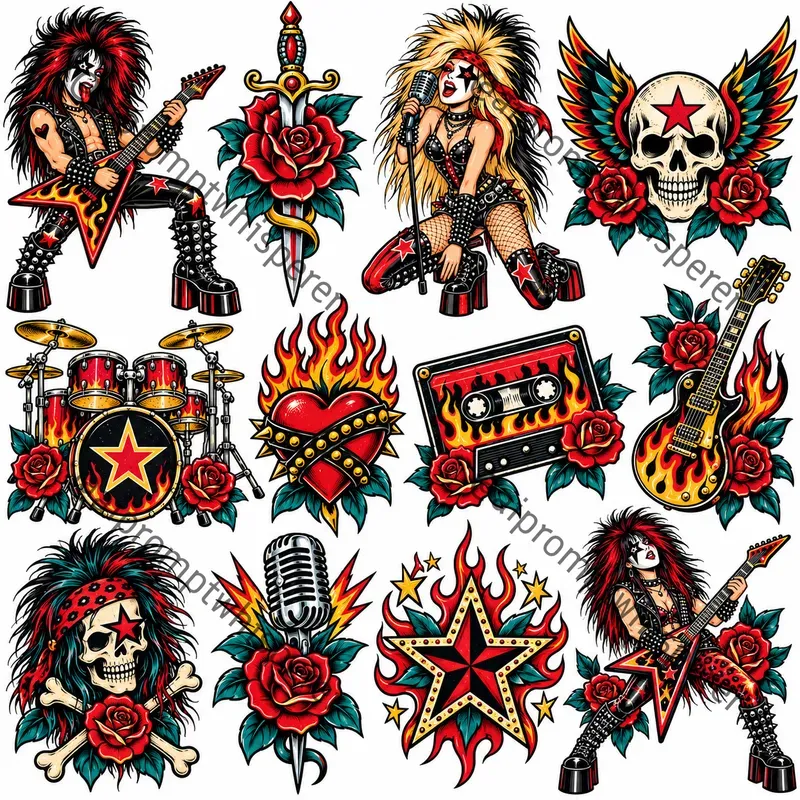 80s Glam Rock Clipart Sheets For Etsy