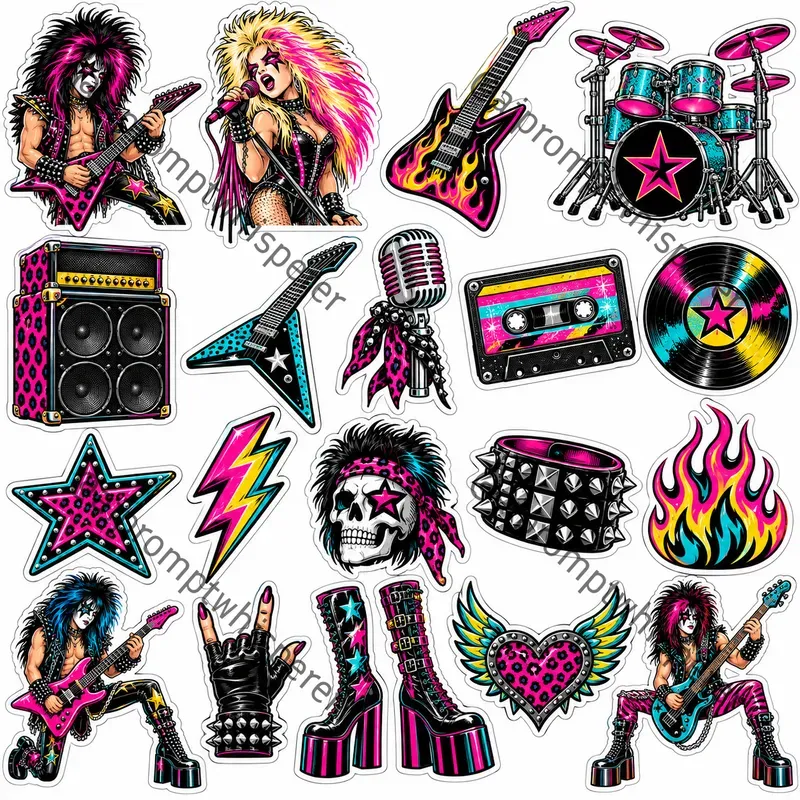 80s Glam Rock Clipart Sheets For Etsy