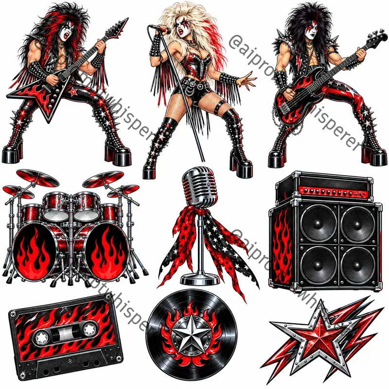 80s Glam Rock Clipart Sheets For Etsy