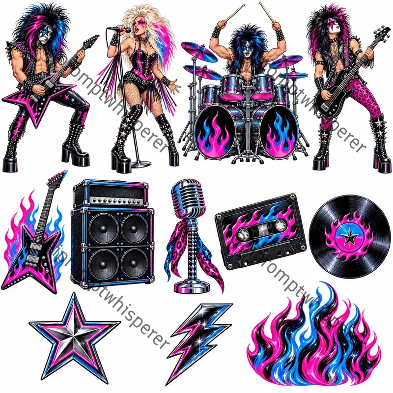 80s Glam Rock Clipart Sheets For Etsy