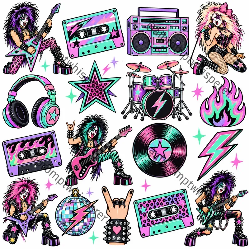 80s Glam Rock Clipart Sheets For Etsy