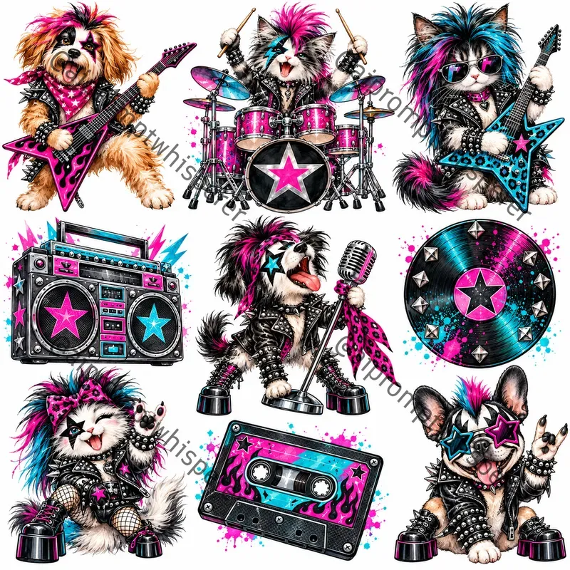 80s Glam Rock Clipart Sheets For Etsy