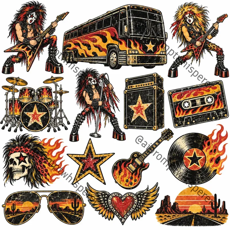80s Glam Rock Clipart Sheets For Etsy