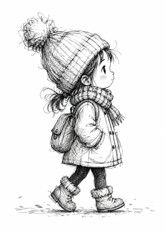Whimsical Sketchy Winter Child Characters