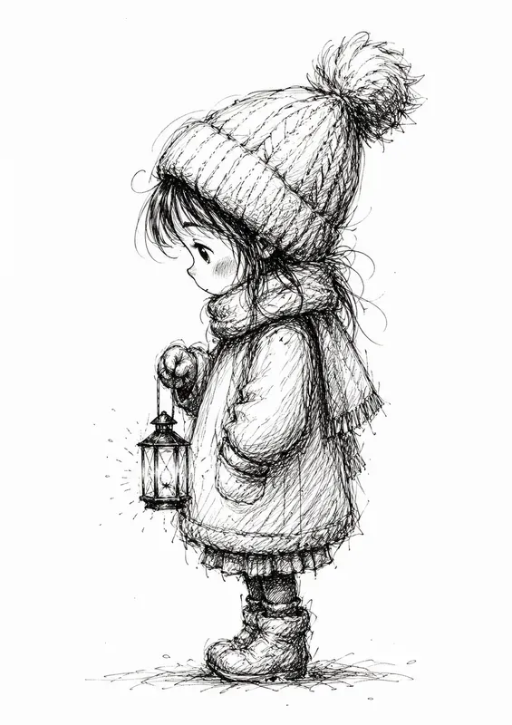 Whimsical Sketchy Winter Child Characters