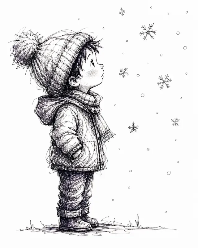 Whimsical Sketchy Winter Child Characters