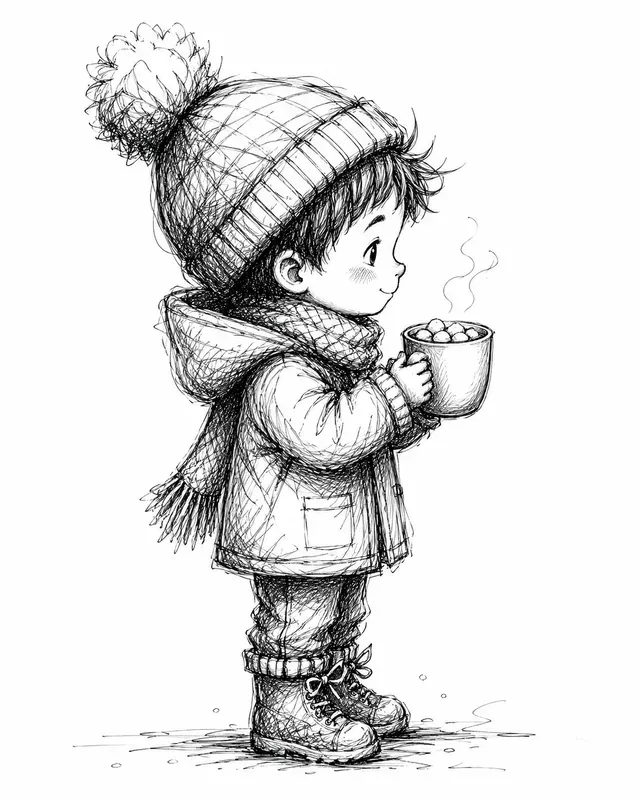 Whimsical Sketchy Winter Child Characters