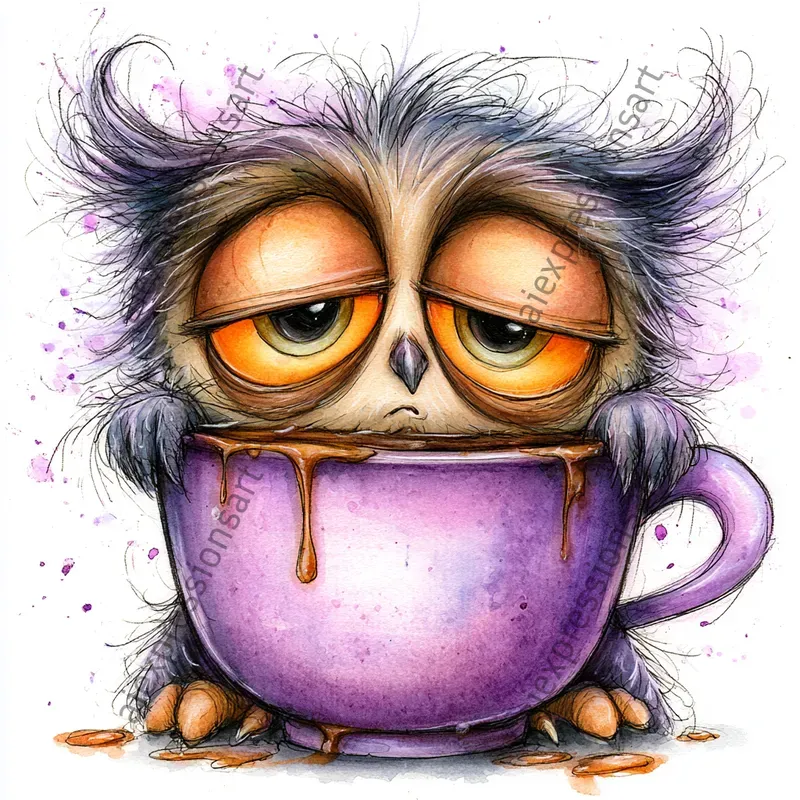 Coffee Monster Watercolor Caricatures