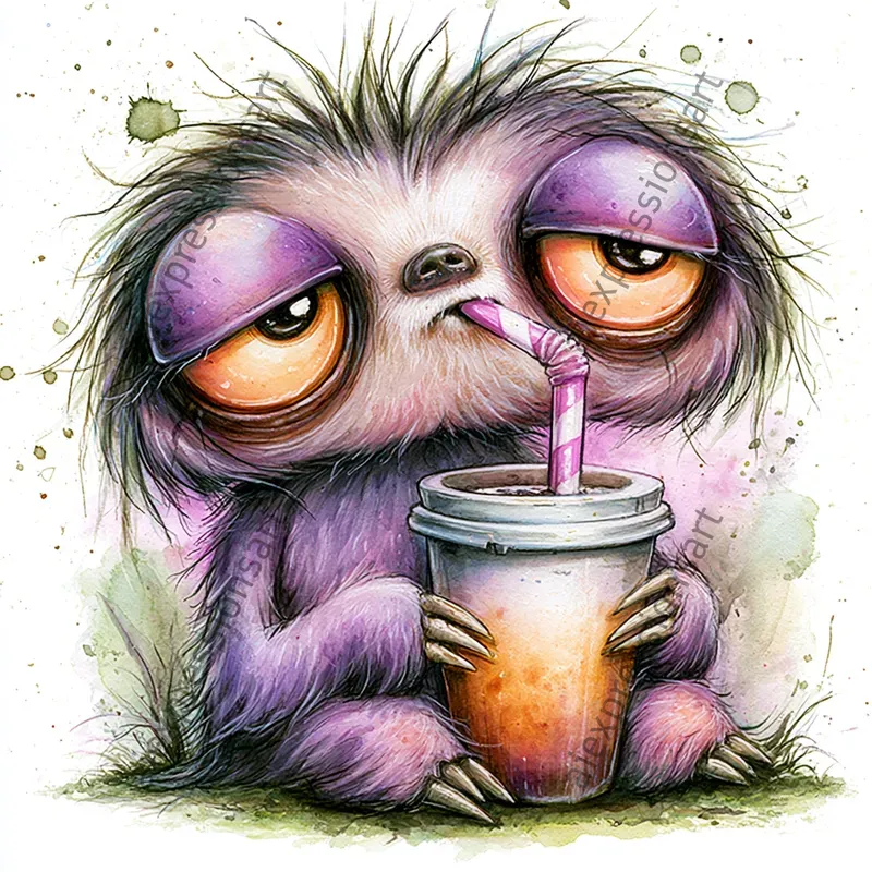 Coffee Monster Watercolor Caricatures