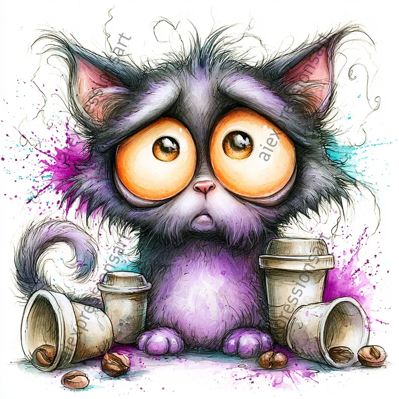 Coffee Monster Watercolor Caricatures
