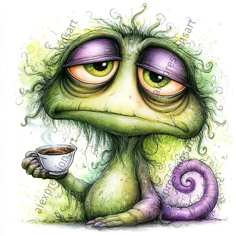 Coffee Monster Watercolor Caricatures
