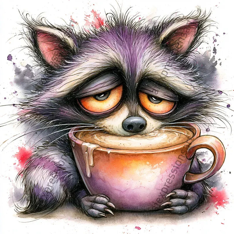 Coffee Monster Watercolor Caricatures