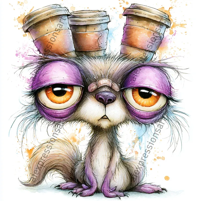 Coffee Monster Watercolor Caricatures
