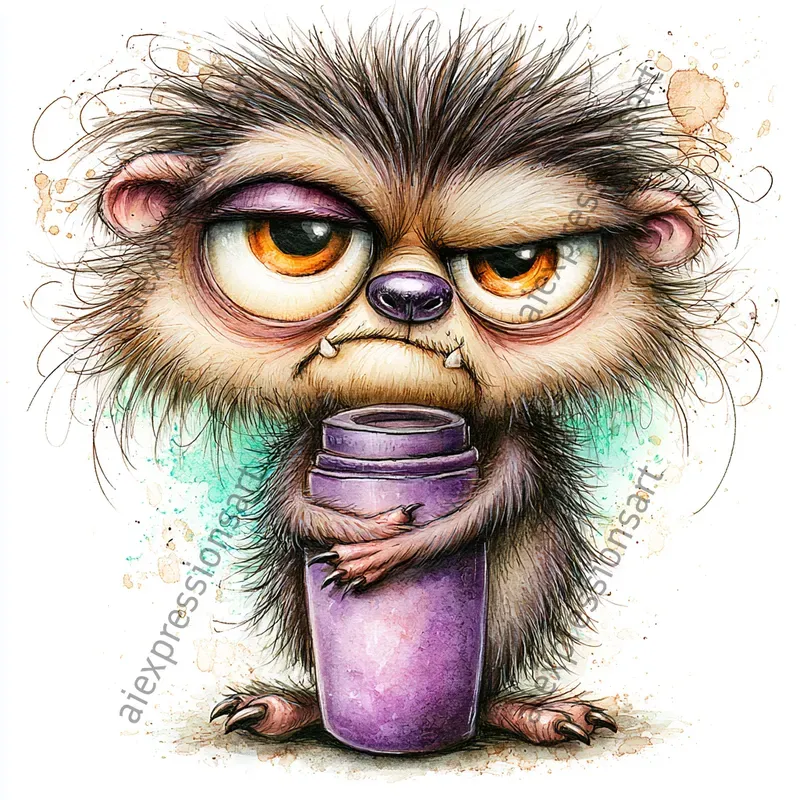 Coffee Monster Watercolor Caricatures