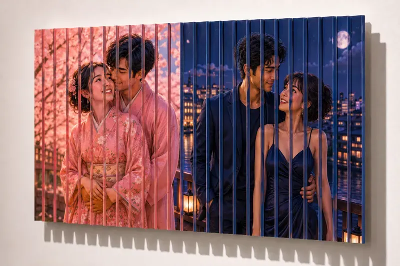 Ribbon Strips Romantic Couple Artworks