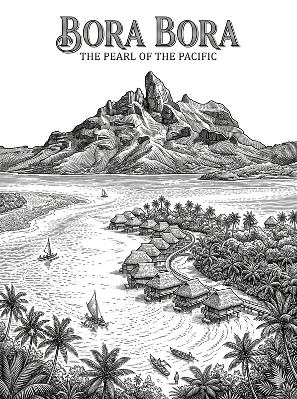 Black White Etched Travel Posters