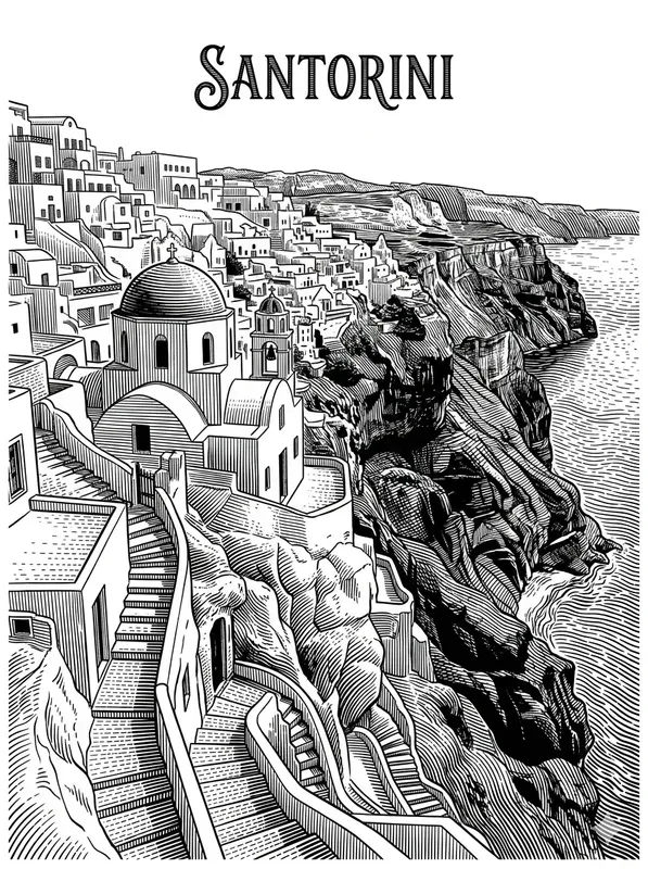 Black White Etched Travel Posters