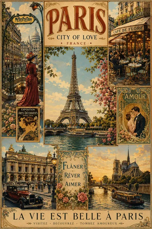 Vintage Travel Poster Grid Designs