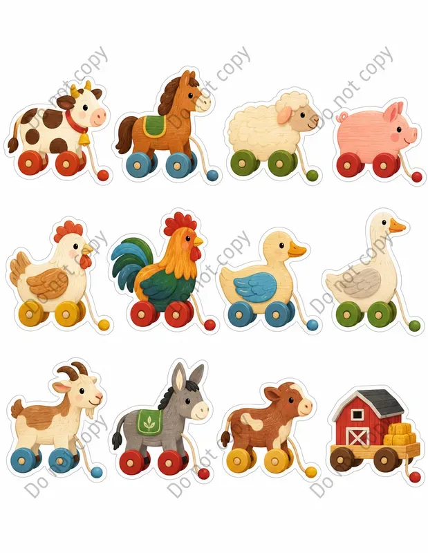 Cute Pull Along Toy Sticker Sheets