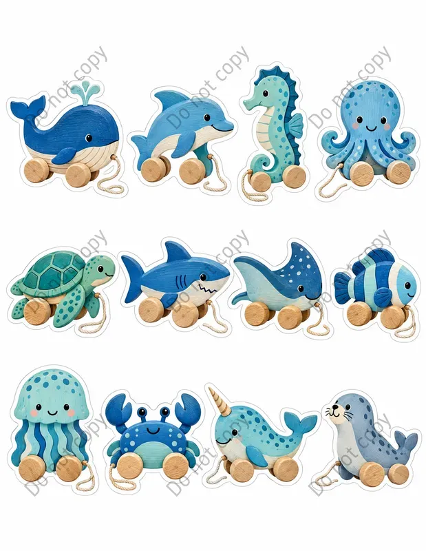 Cute Pull Along Toy Sticker Sheets