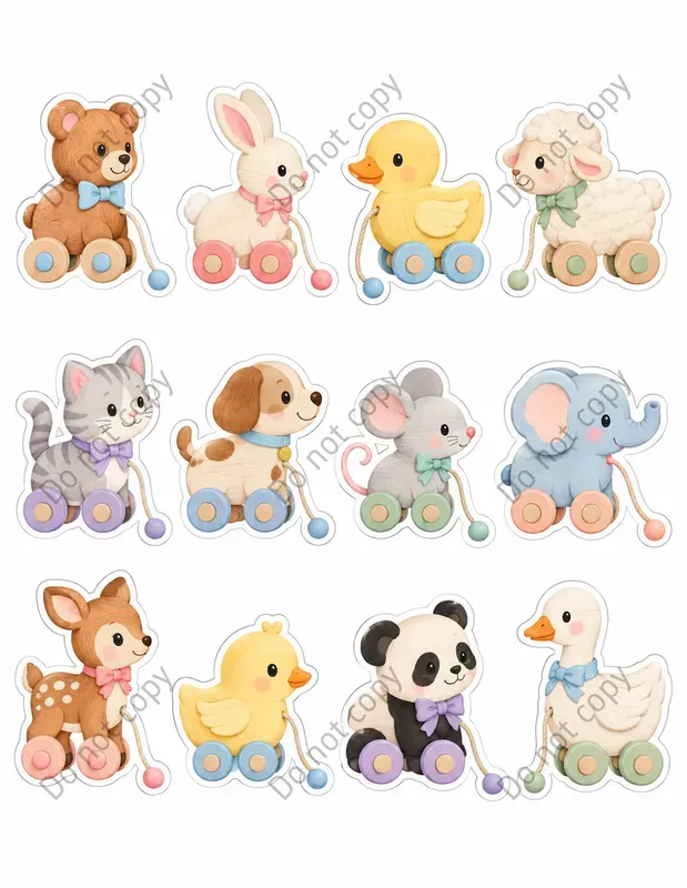 Cute Pull Along Toy Sticker Sheets