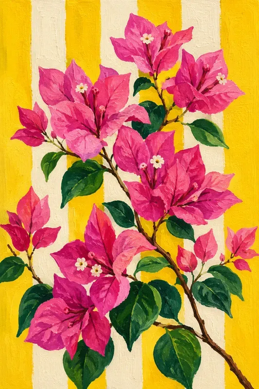 Striped Botanical Acrylic Paintings