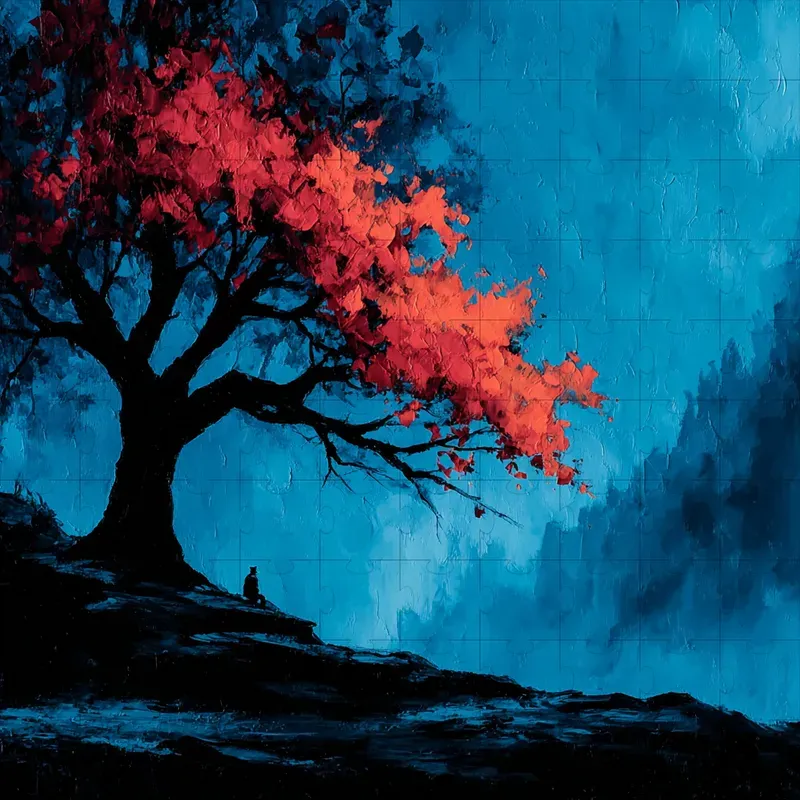 Oil Paint Moody Blue Red Expressive