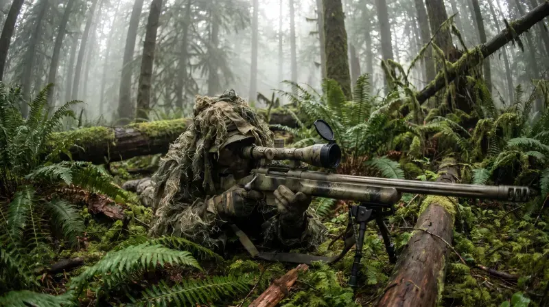 Ghillie Sniper Fog Forest 4K Cinematics
