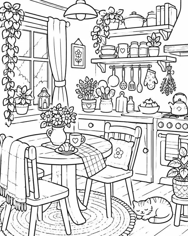 Cozy Interior Coloring Book Pages