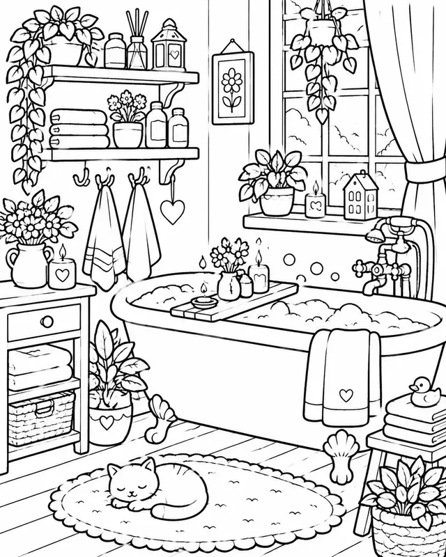 Cozy Interior Coloring Book Pages