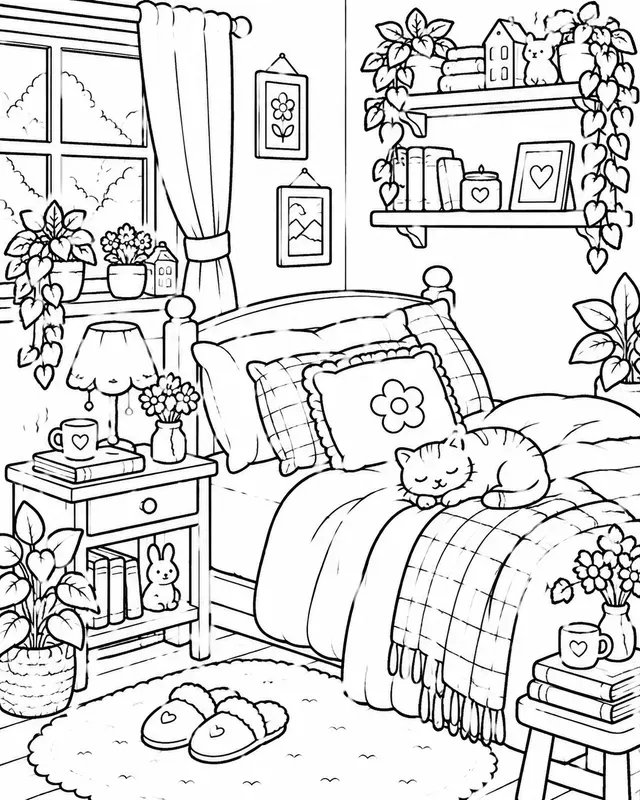 Cozy Interior Coloring Book Pages