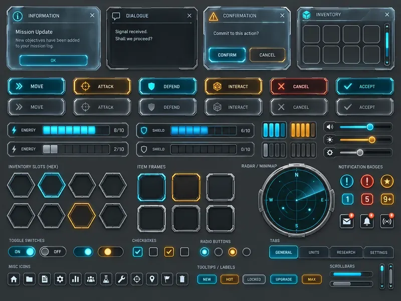Scifi Holographic Game UI Kit Sheets