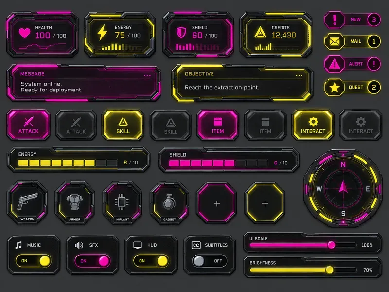 Scifi Holographic Game UI Kit Sheets
